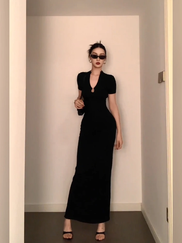 

Sexy V-neck Long Dress SYJ Comfortable Casual High Waist Slimming Dress for plus Size Women Summer Season Short Sleeve Dress