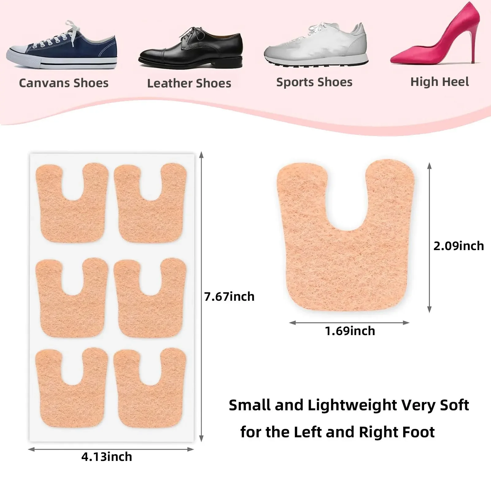 U-Shaped Felt Callus Pads Metatarsal Foot Pads Insert Pads Of Foot Cushion, Non-Slip Met Foot Pads For Men and Women Shoes