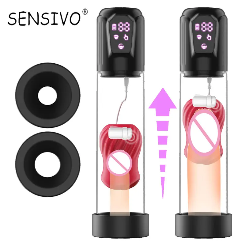 Pompa per pene elettrica LCD pompa per vuoto automatica per masturbatore maschile con manicotto interno a forma di rosa e 5 modalità di aspirazione giocattoli del sesso per gli uomini