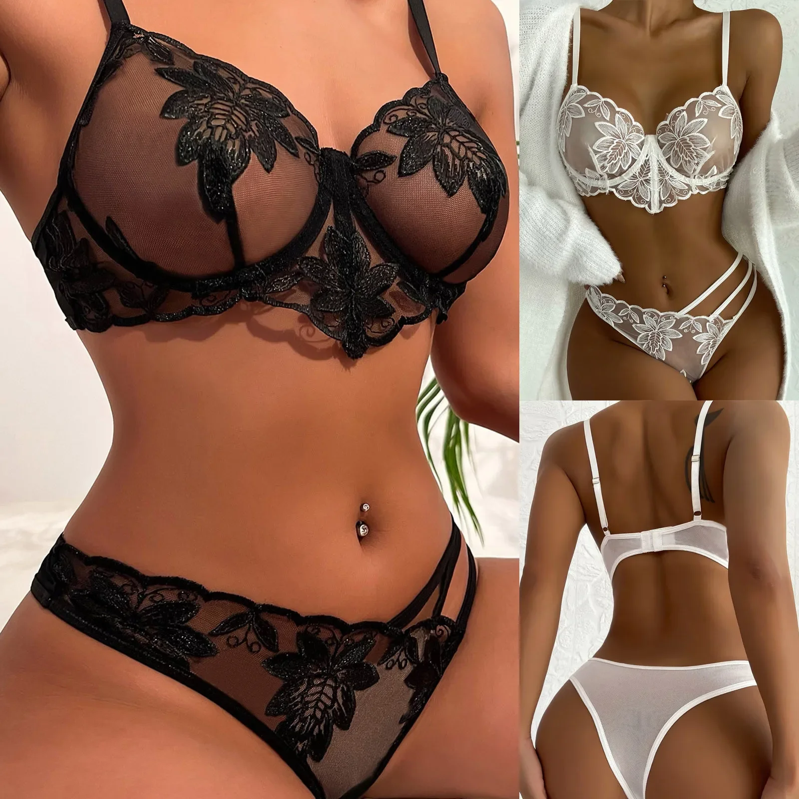 Sexy Lingerie Set Women Floral Embroidered Bra Panties Underwear Set Lace Wire…