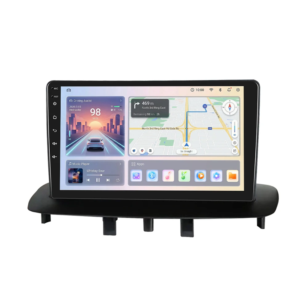 Podofo Android Autoradio für Renault Megane 3 2009-2014, kabelloses CarPlay, GPS-Navigation, WLAN, FM/RDS, 2-DIN-Einheit, EQ, BT-Stereo
