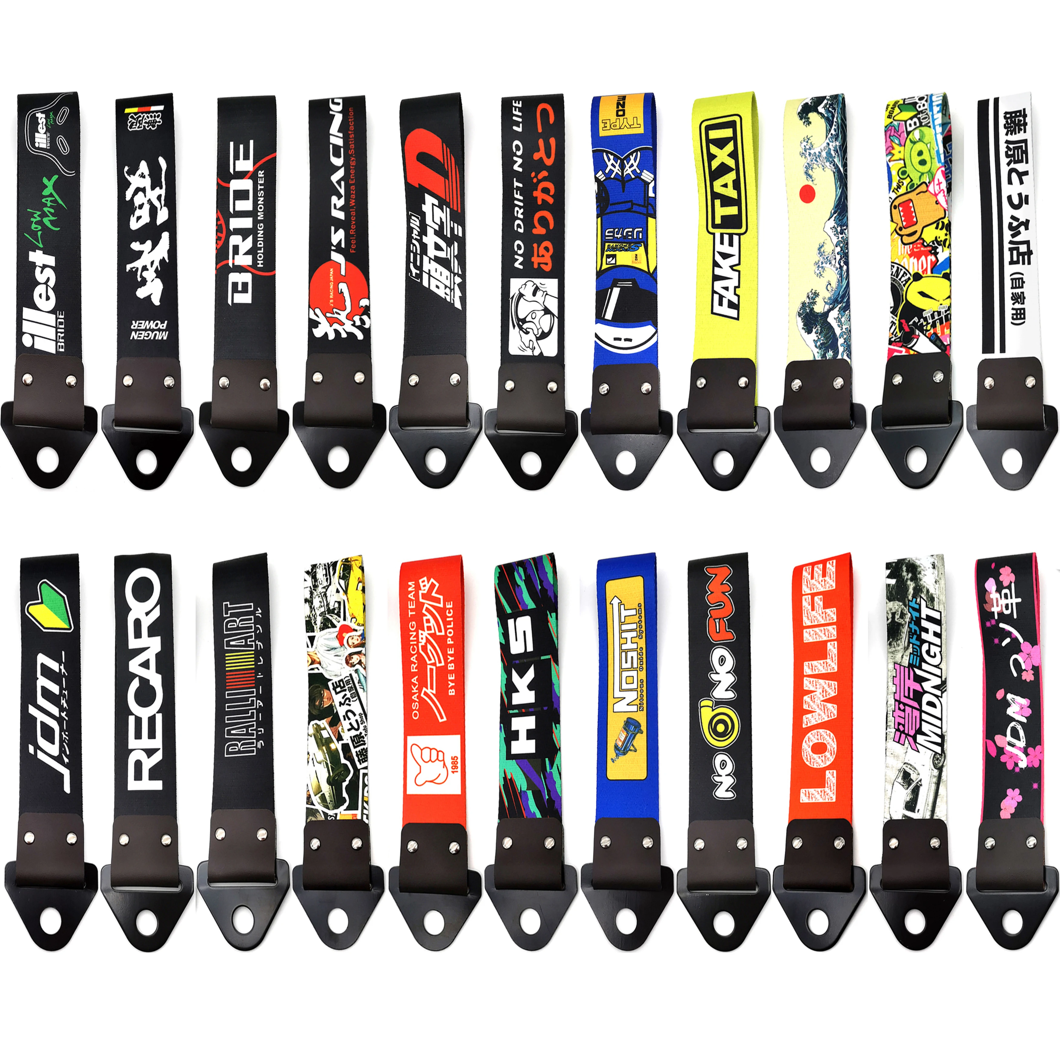 

New Hot 50 Styles JDM Racing Car styling Car Ropes Hook Individual Decoration Towing For JDM Culture Tow Strap Auto Accessories