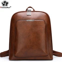 Mochila vintage feminina de couro, bolsa de ombro grande para escola adolescentes viagens 2019