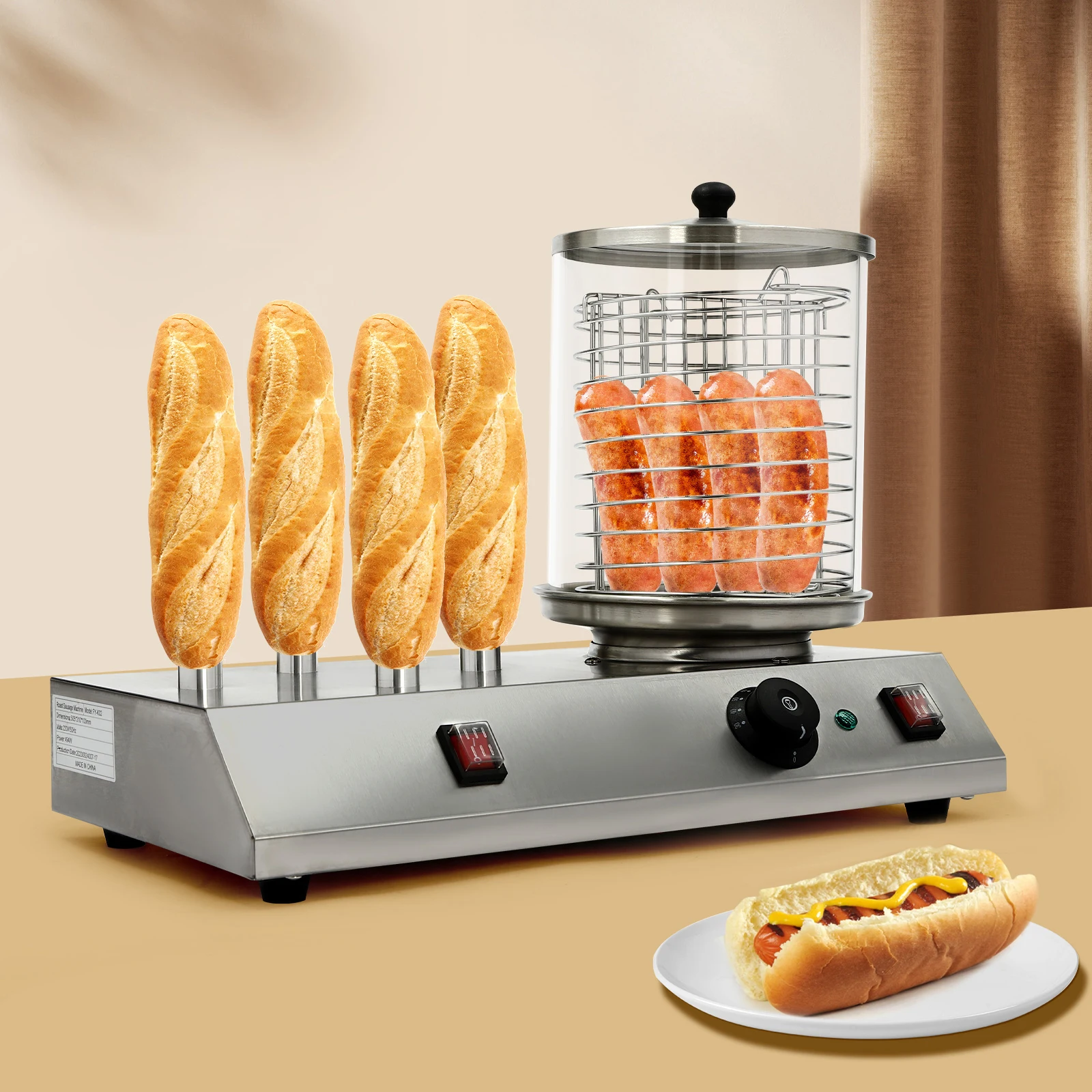 Hot Dog Machine Insulation Stainless Steel String Temperature Control Professional Automatic Commercial Sausage Multi functional