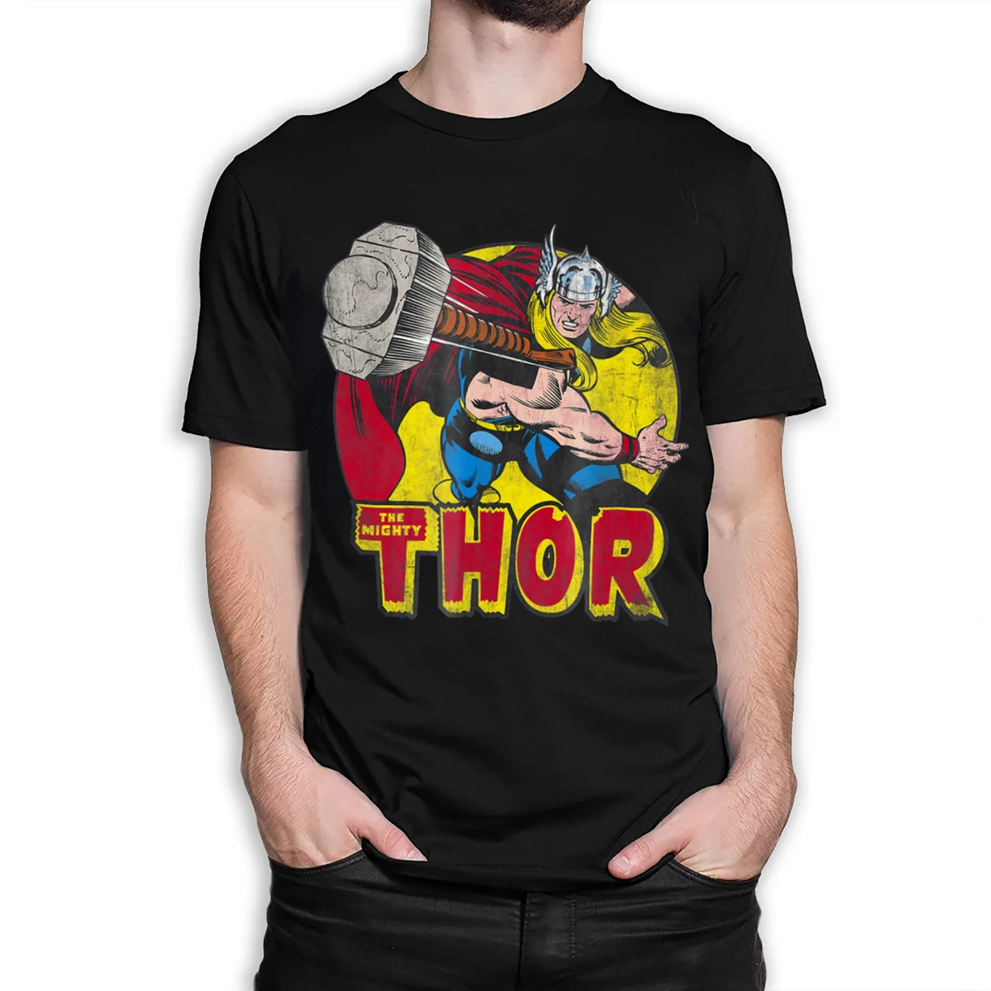 Camiseta Vintage com Estampa do Martelo do Thor para Homens e Mulheres, Verão, Respirável, Confortável, Moda Harajuku, Tamanho Plus