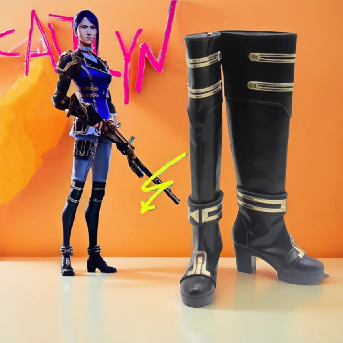 LOL Arcane 2 Caitlyn Kiramman Game Cosplay Shoes Boots Caitlyn Cosplay Long Boots Halloween Party Carnival Roleplay Women Men