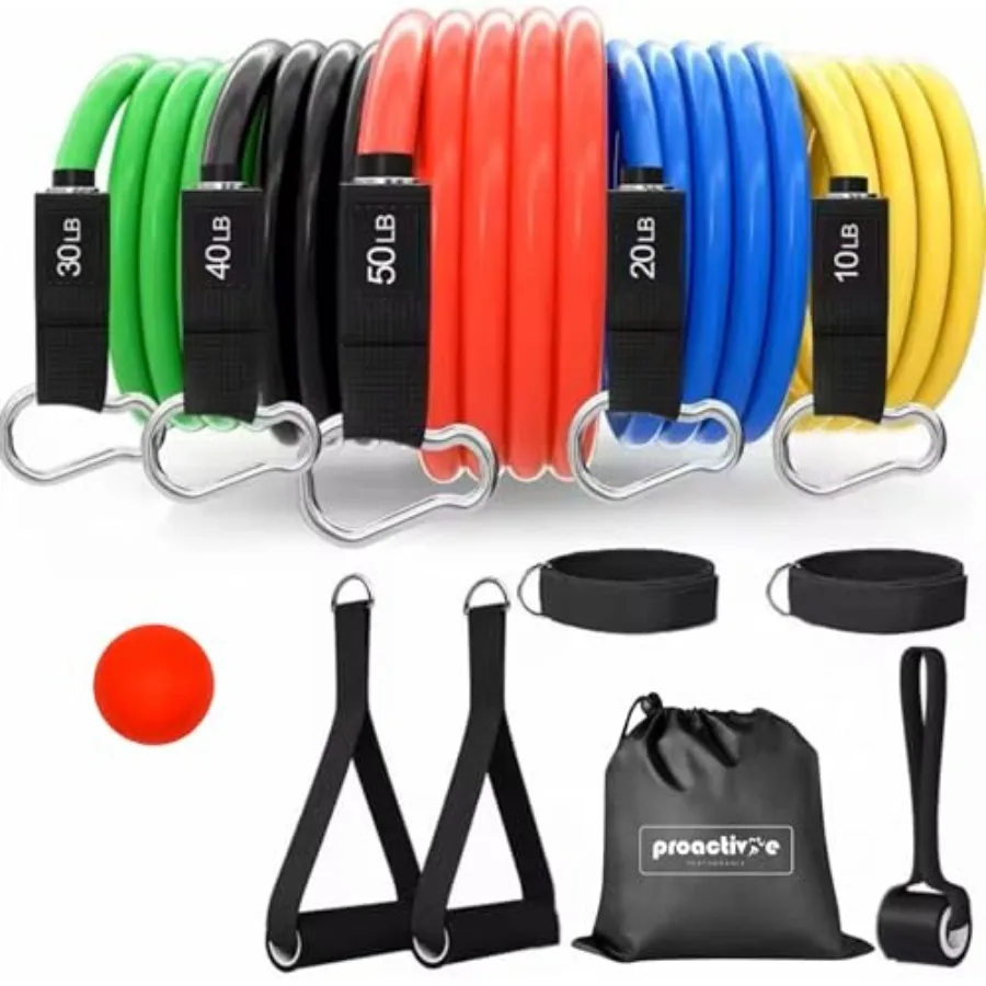 

Portable Home Gym System 150lb Resistance Bands with Bar Handles Ankle Straps and Massage Ball All-in-One Full Body Workout Kit