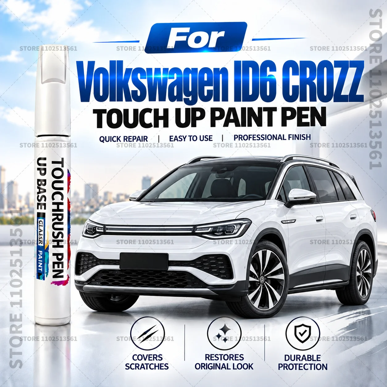 For Volkswagen ID6 CROZZ Car Paint Repair Pen Touch Up Paint Brush Scratch Remover for Deep Scratches Stone Chips and Marks