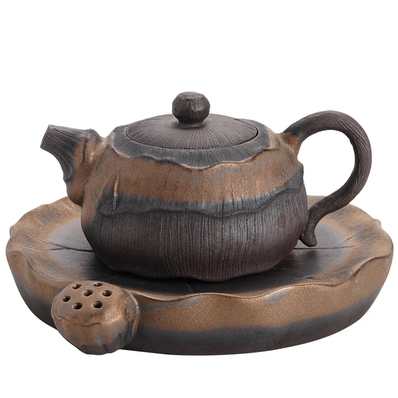 Gilded Iron Glaze Lotus Fragrance Pot Pu\'er Tea Maker Mug Teapot Clay Coffeeware Teaware Puer Tea Cup Set Yixing Clay Kettle Bar