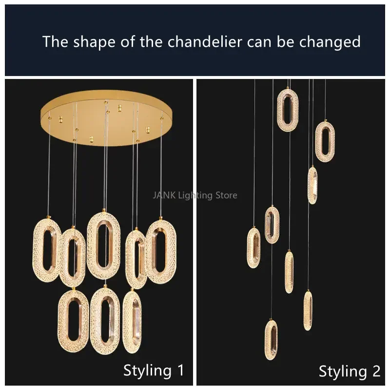 Creative Luxury Gold Acrylic Chandelier Modern Simple Staircase Living Room Bedroom Long Pendant Light LED Home Decorative Lamps