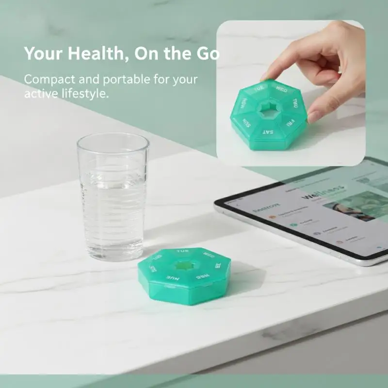 @*7 Days Mini Pill Box Portable Travel Medicine Dispenser Sealed Moisture Resistant Pill Case for Men Women Daily Use