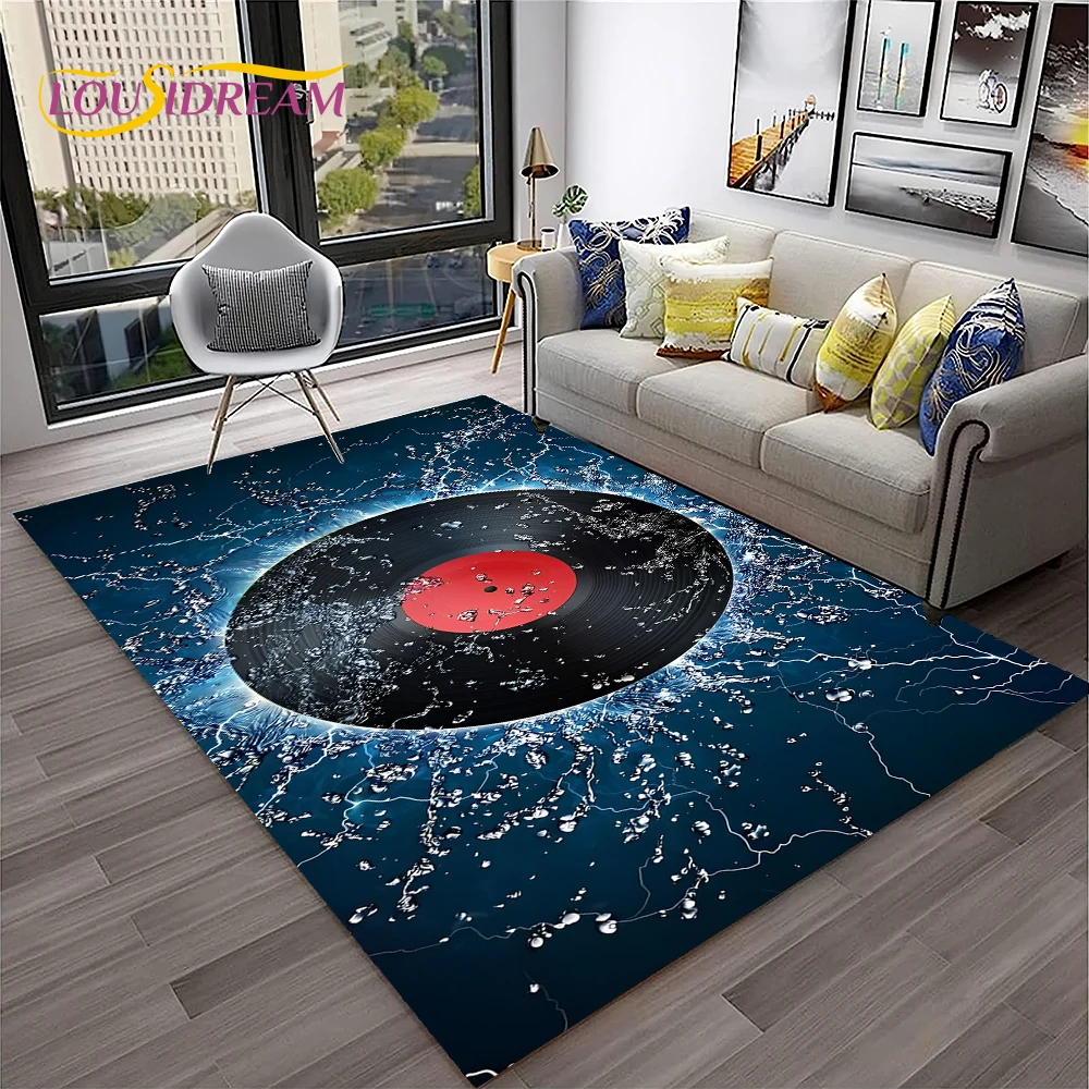 Music Art 3D Vinyl Record Retro Carpet Rug for Home Living Room Bedroom Sofa Doormat Decor,Kid Play Area Rug Non-slip Floor Mat