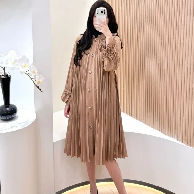 

Женское модное длинное пальто со складками на талии, шикарный ветрозащитный простой плащ, женский свободный универсальный ветровка