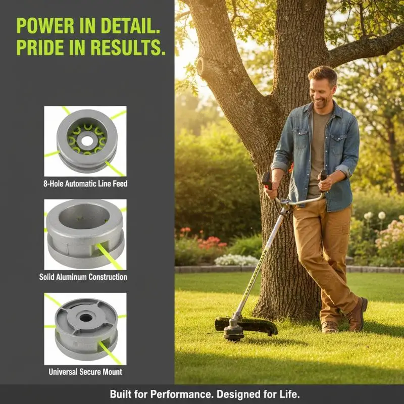 Heavy Duty Aluminum Grass Trimmer Head With Wear Resistant Nylon Line For Garden Weeding Yard Daily Maintenance