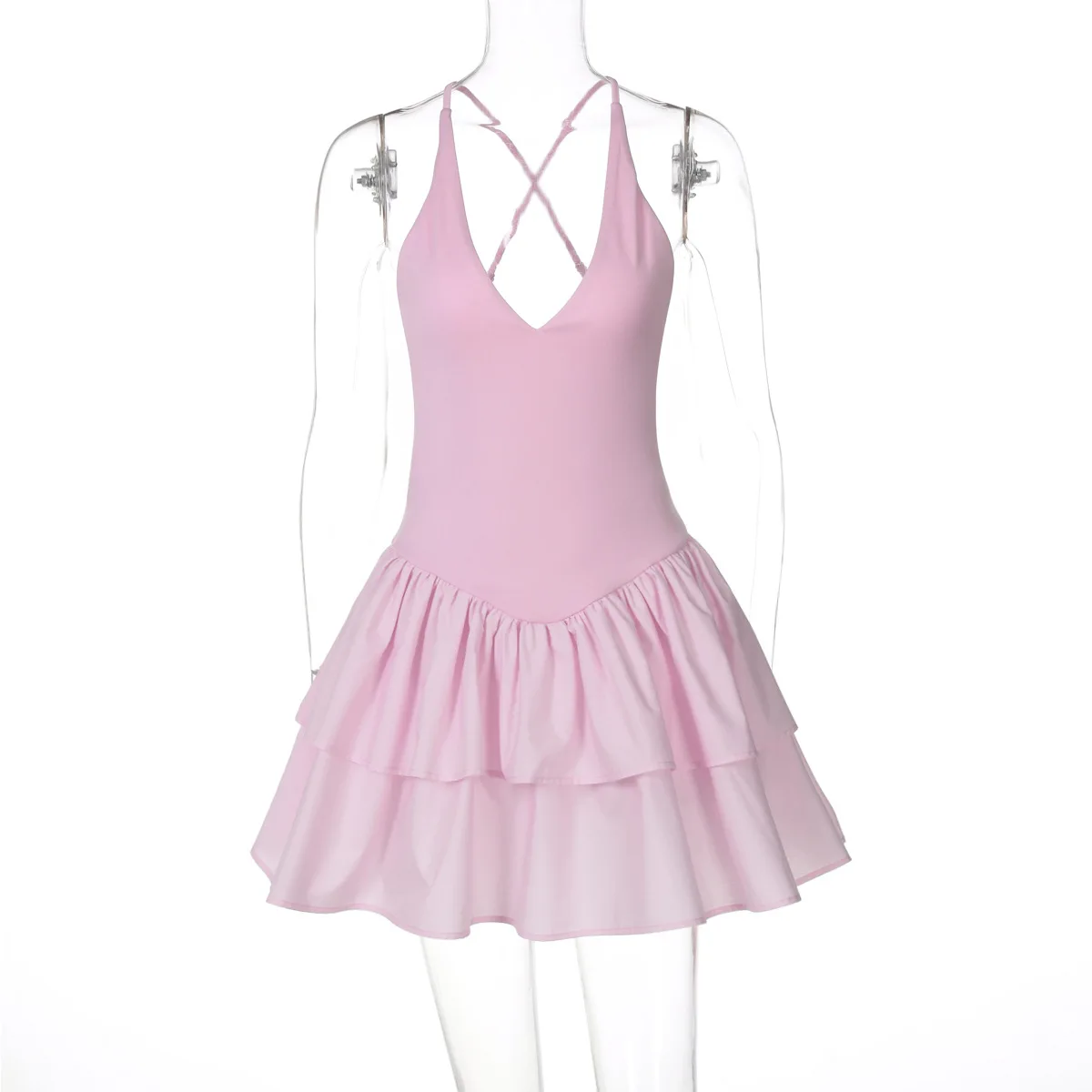 夏のファッションの女性のセクシーな V ネックキャミソールニットミニドレスキャミソールショートドレス Silm スプライシングシャツコケットカジュアル Y2k 服