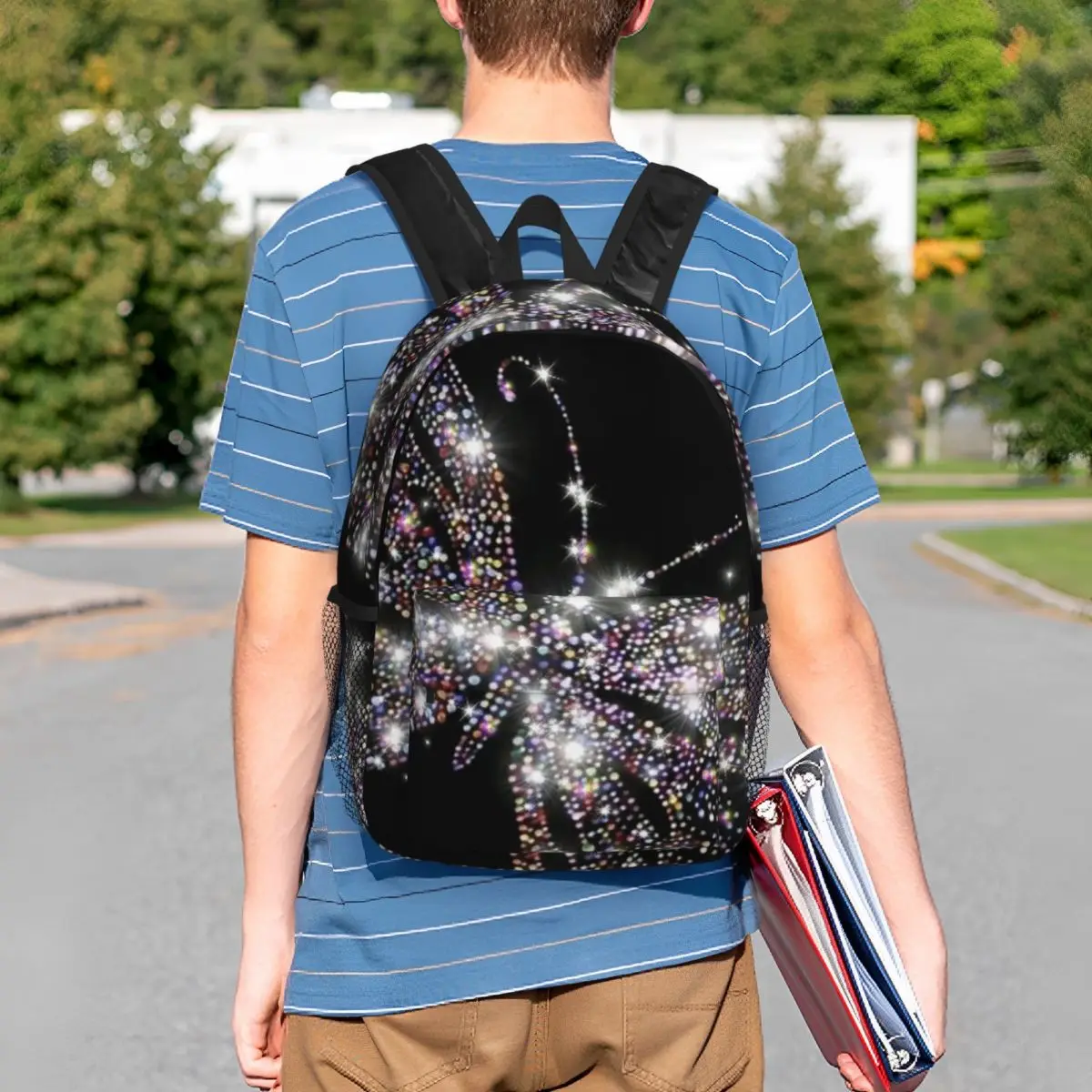 Diamond Butterfly Rhinestone Design Backpack Student BookBag Kids School Bag Computer Shoulder Bags for Men Women