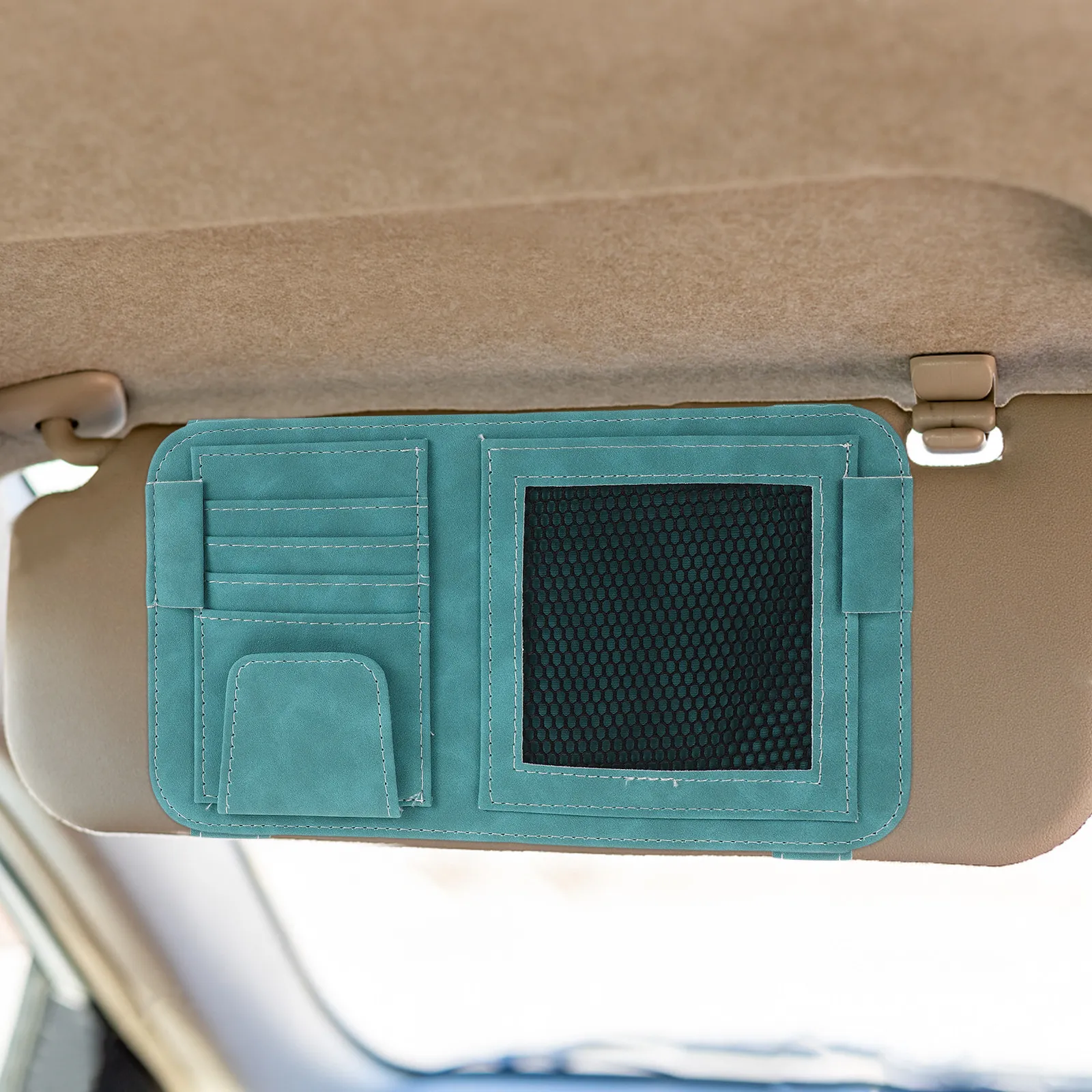 Car Visor Organizer for Sunglasses Glasses Tickets Documents License Registration Insurance Cards Elastic Band Multi-Pocket