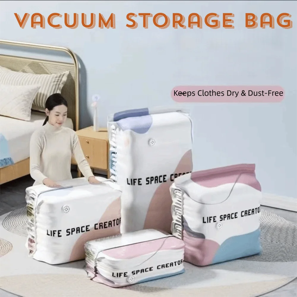 Press & Seal Vacuum Storage Bags Cube Compression Compression Desig No-Pump Vacuum Bags Space Saving Reusable Clothes Organizer