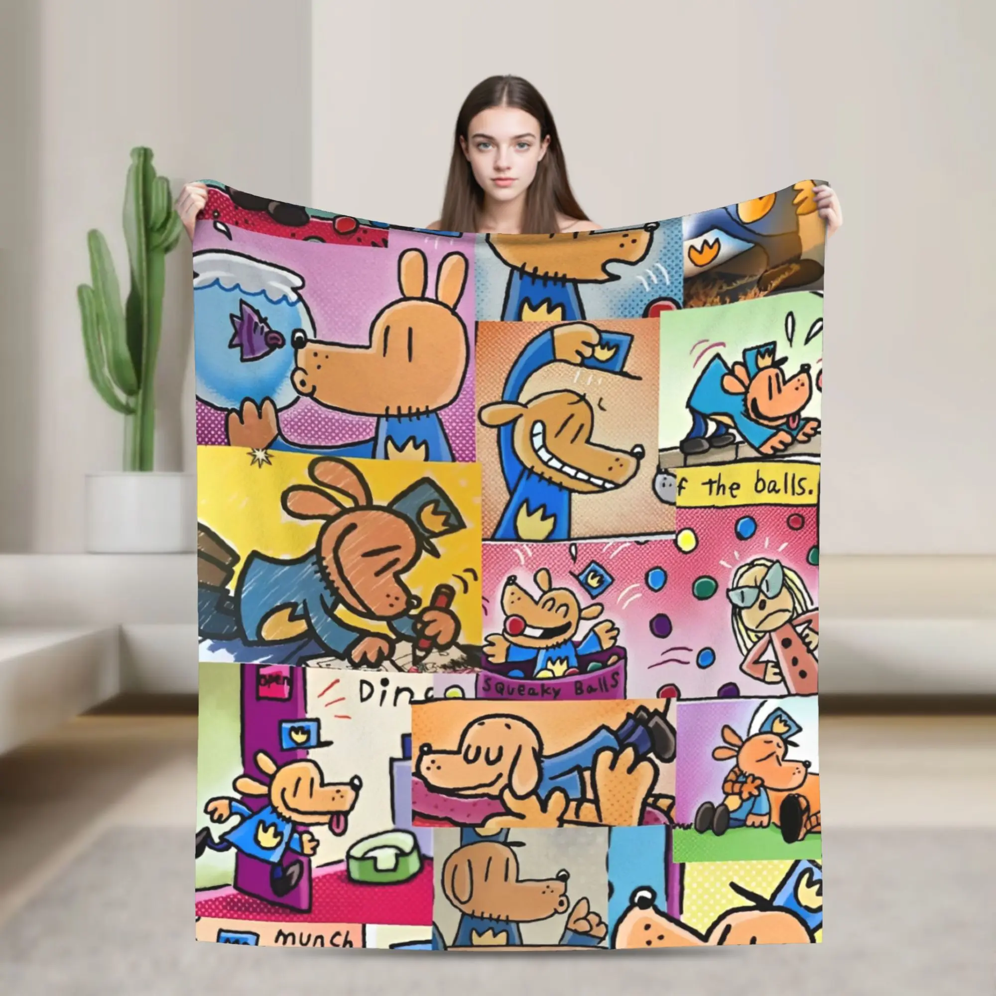 

Dog Man Comic Cartoon Blanket Multiple Sizes Warm Cozy Fluffy Throw Blankets for Couch Sofa and Bed