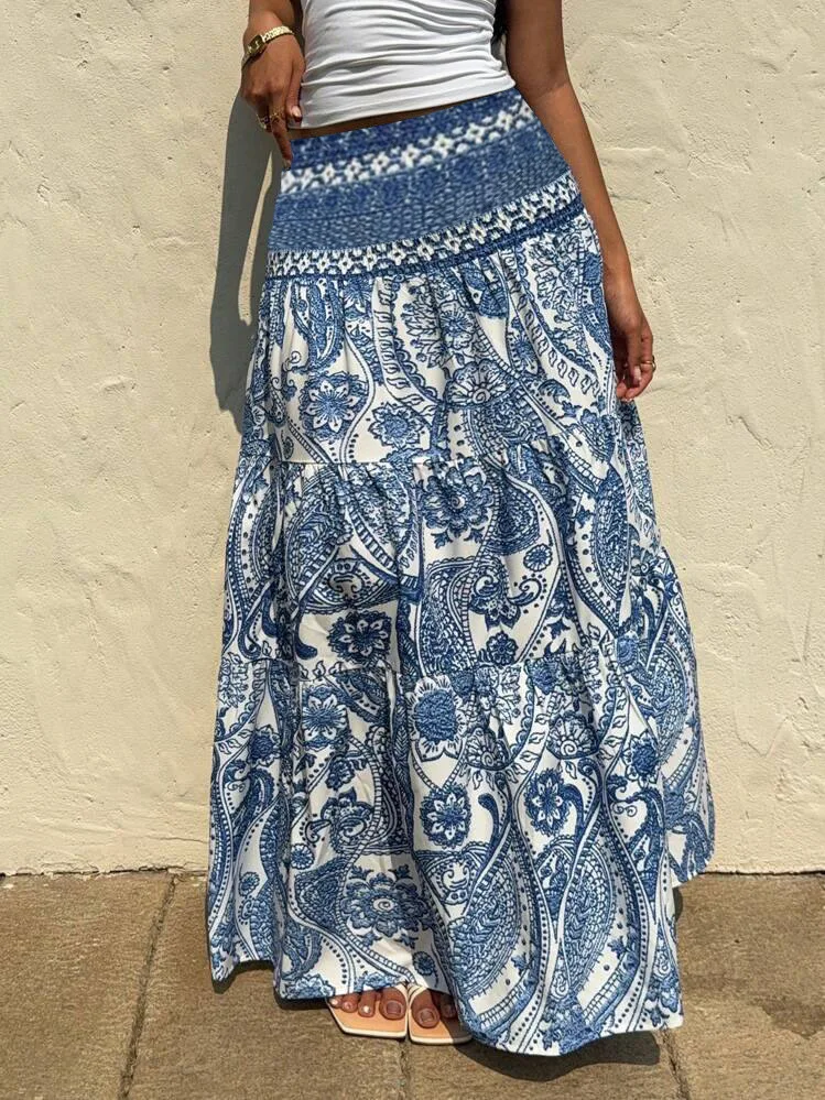 Vacation Printed Half Skirt European and American Casual Printed Long Skirt Ladies Outdoor Travel Wear