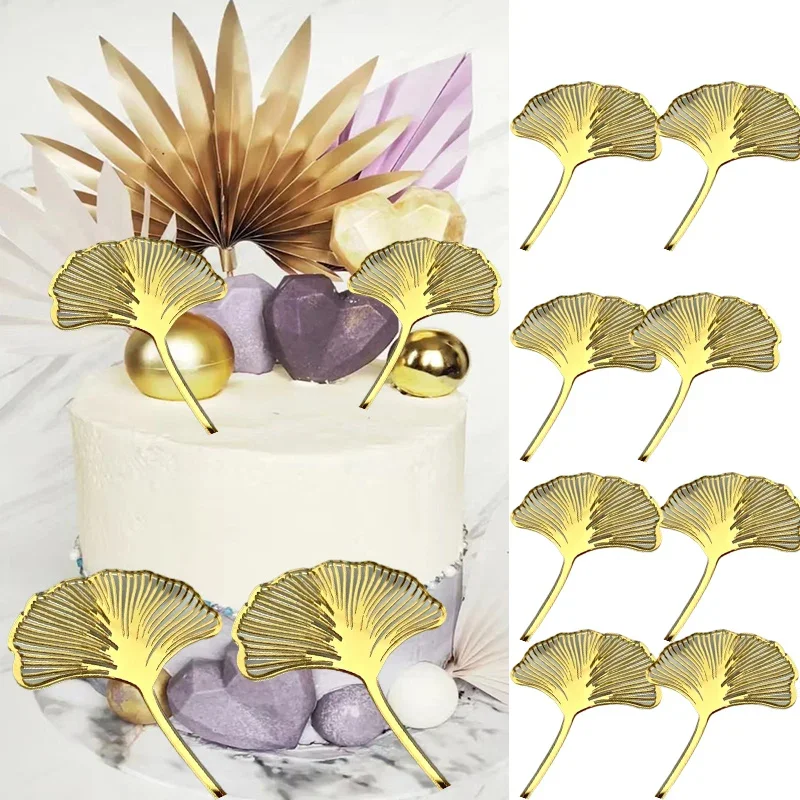 Acrylic Gold Ginkgo Leaves Cake Topper Happy Birthday Cake Topper Baking Accessories Party Supplies Cake Decorating Tools