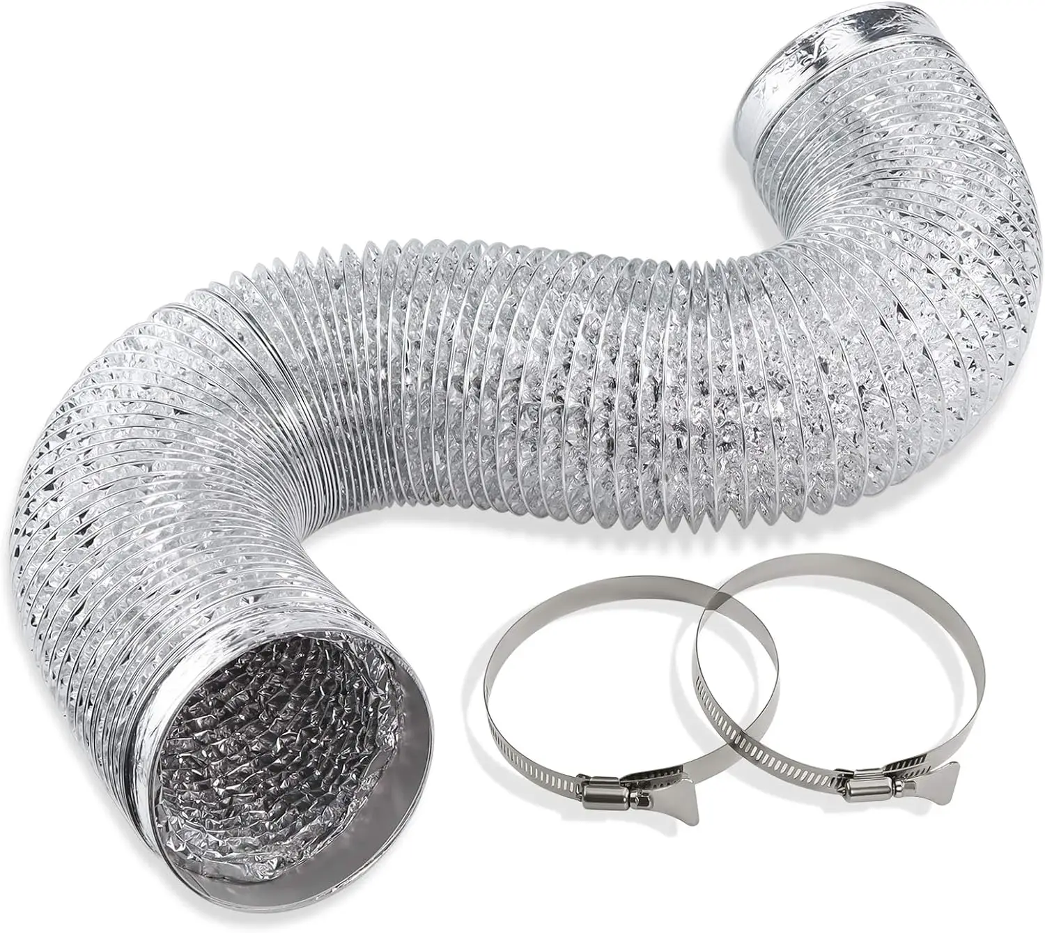 

Flexible Aluminum Foil Dryer Vent Hose, 4 Inch x 8 Feet with Clamps for Air Duct Systems