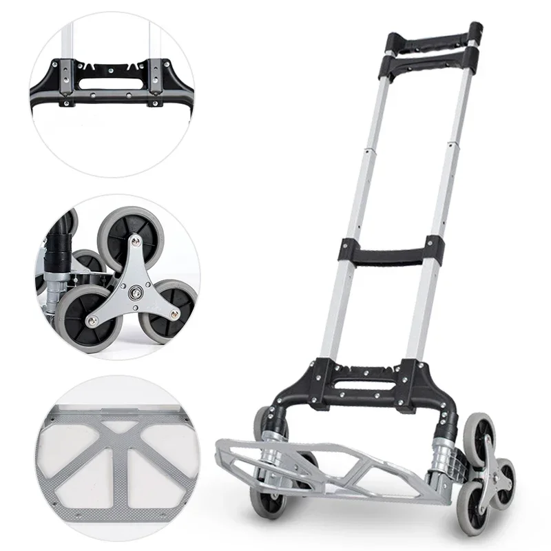 

Portable Aluminum Folding Climbing Cart Hand Truck 6 Wheel Climbing Stairs Foldable Hand Trolley Push Cart