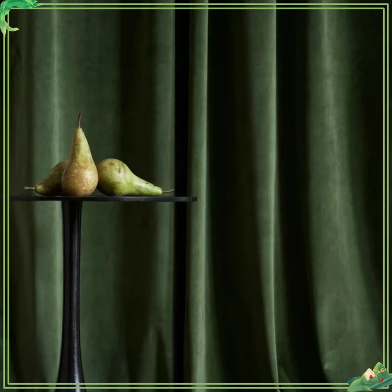 Nordic Modern Curtains for Living Room High-end Solid Color Velvet Bedroom Velvet Curtains High Shading Green Luxury