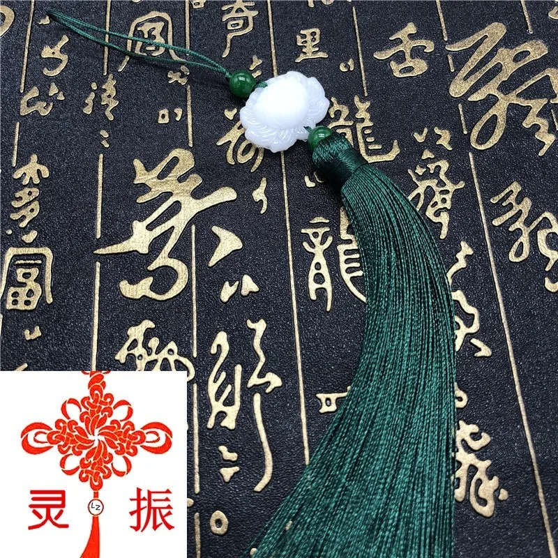 Lotus Tassels Hanging Ears Ancient Costume Pressed Front Ancient Style Hanfu White Jade Lotus Tassels Pendant Tassels Hanging