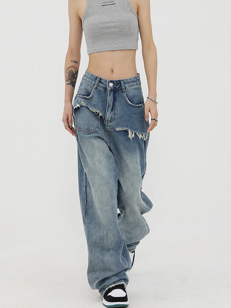 American Vintage Y2k Fashion Women Harajuku Jeans Punk Loose Casual PocketDenim Cargo Pants Baggy Streetwear Long Trousers Tide