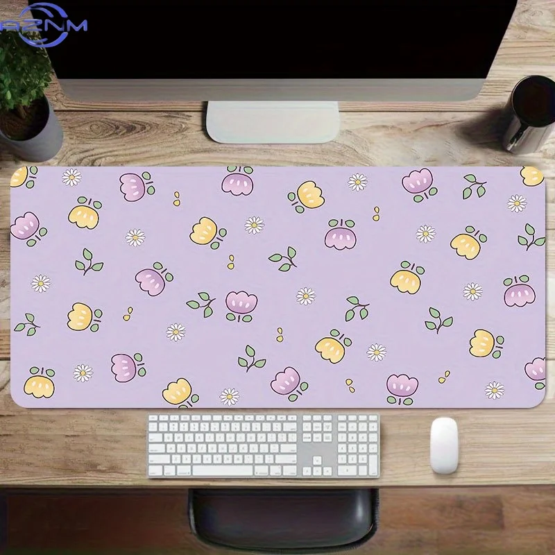 Tapis de souris floral violet mignon, 1 pièce, cm - Tapis de bureau étendu esthétique et doux avec base en caoutchouc antidérapante, parfait pour le bureau et la maison