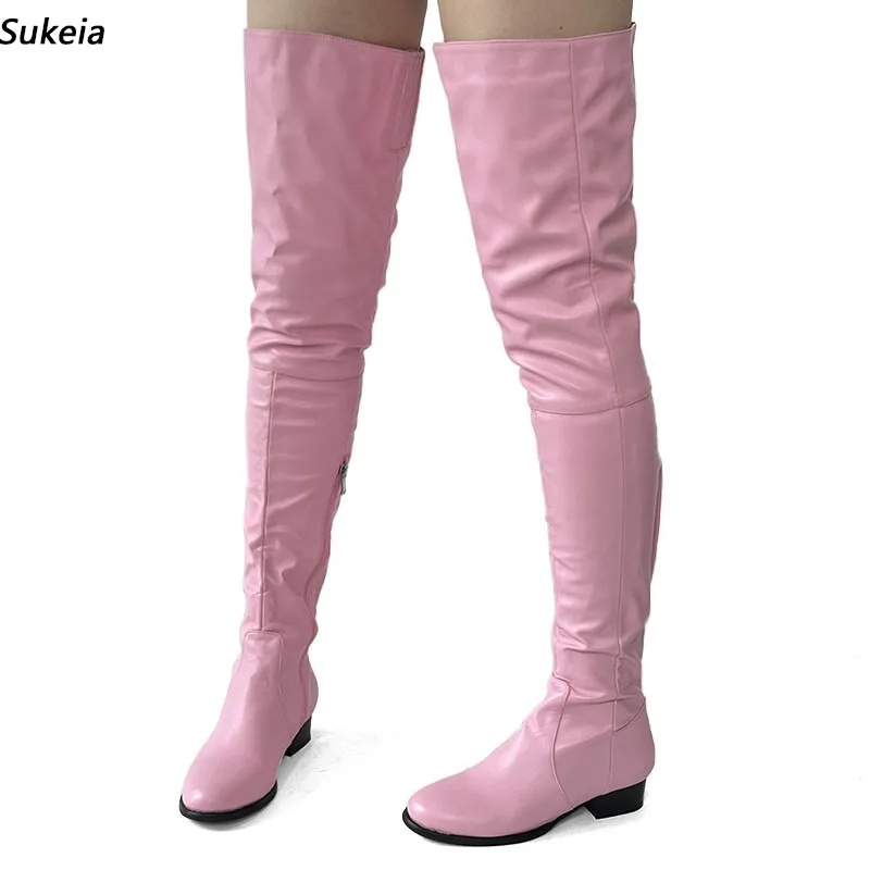 

Sukeia Leg Customization Women Winter Thigh Boots Unisex Flat With Heels Round Toe Nice Pink Casual Shoes Ladies US Size 5-20