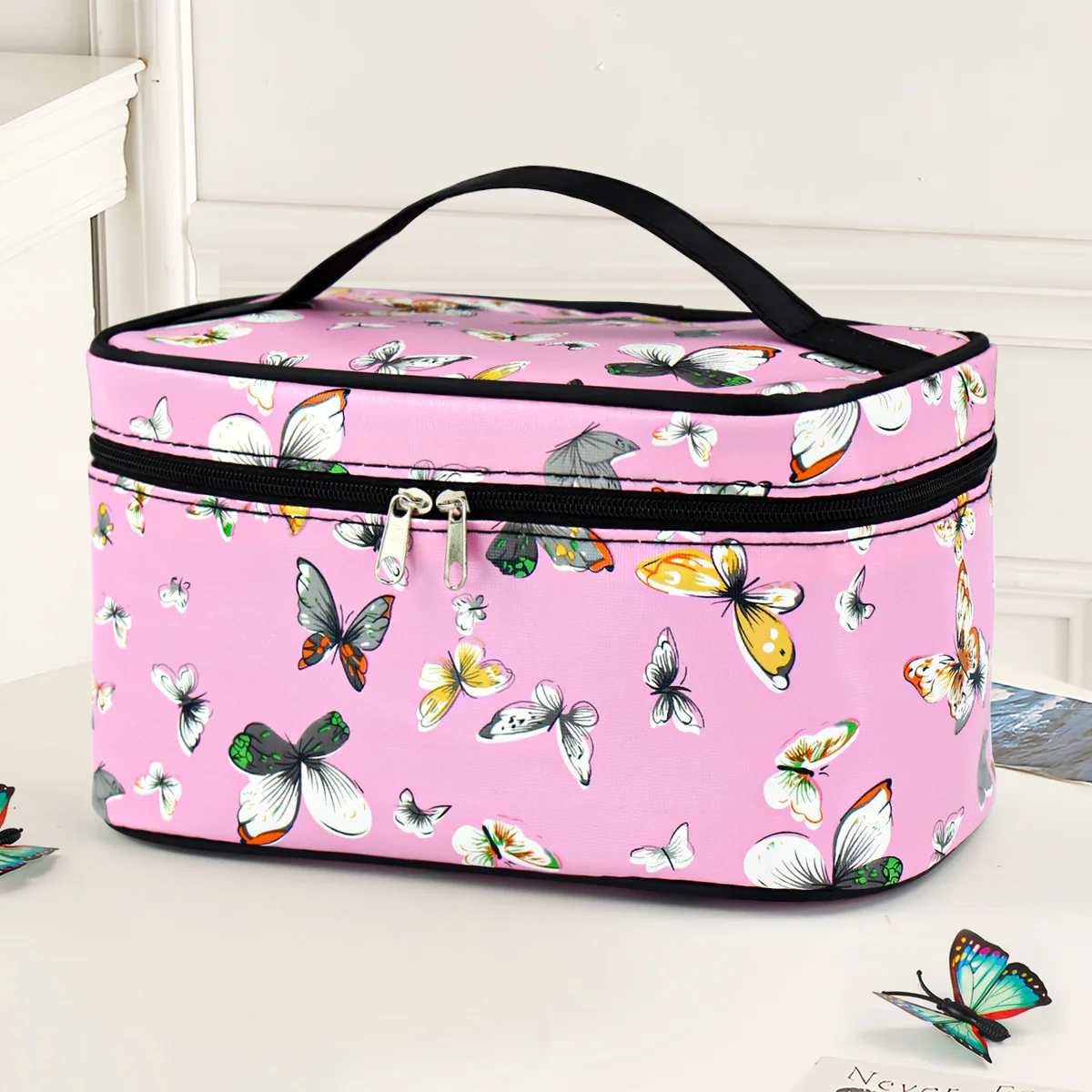 Fashionable Leatherette Cosmetic Bag Square Design Simple Convenient Easy to Carry Makeup Pouch Travel Toiletries Bag