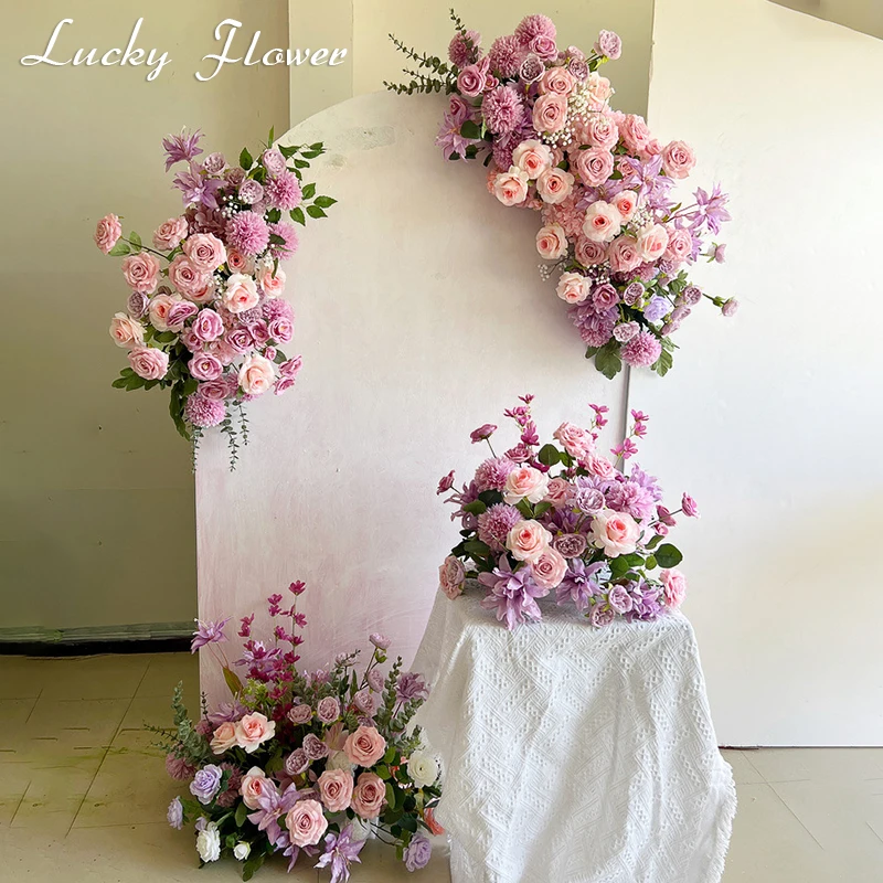 

Pink Purple Artificial Flower Row For Wedding Decoration Road Leading Flower Ball Floral Backdrop Arrangement Table Centerpieces