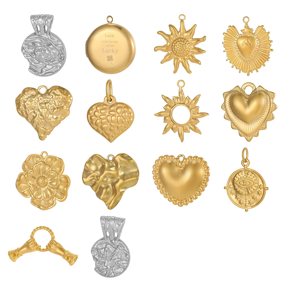 CARLIDANA Novo Banhado A Ouro Colar Pulseira Acessórios de Moda Flor de Aço Inoxidável Sol Coração Encantos para Fazer Jóias DIY