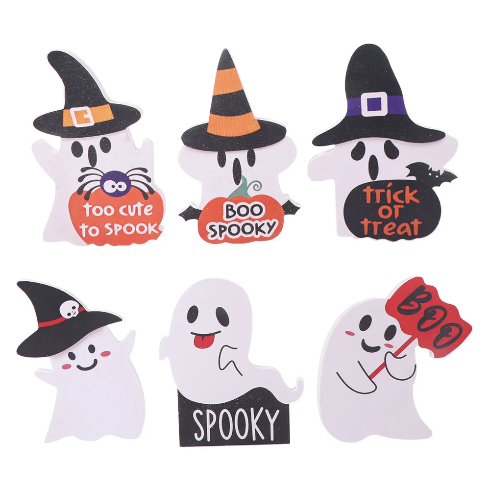 

3Pcs/Set Creative Halloween Tiered Tray Decorations Cartoon Wood Cute Ghost Table Ornament Crafts Household