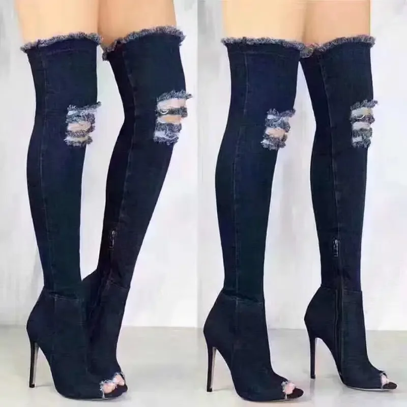 Boots Women Thigh High Boots Winter Women Boots High Heels Women Shoes tassel jean boot ladies shoes Good service 2023