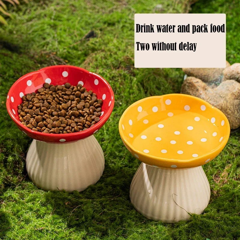 Creative Mushroom Cat Bowl High-legged Neck-protecting Anti-overturning Ceramic Feeding Bowl Pet Puppy Cat Water Bowl