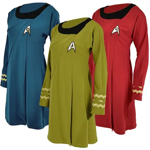 새로운 고품질 Startreks 여성 제복 드레스 의무 TOS 코스프레 의상 ST 의상 레드 블루 할로윈 파티
