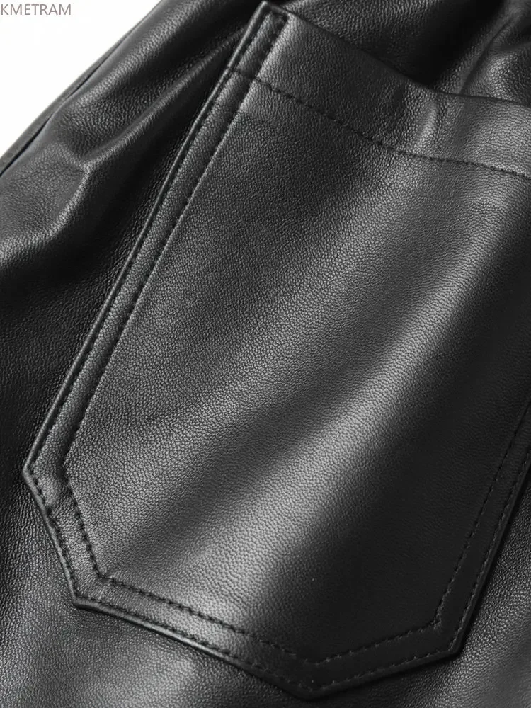 Genuine Leather Shorts for Womens Clothing Natural Sheepskin Leather Short Pants Wide Leg Short Casual Hot Pants Black Shorts