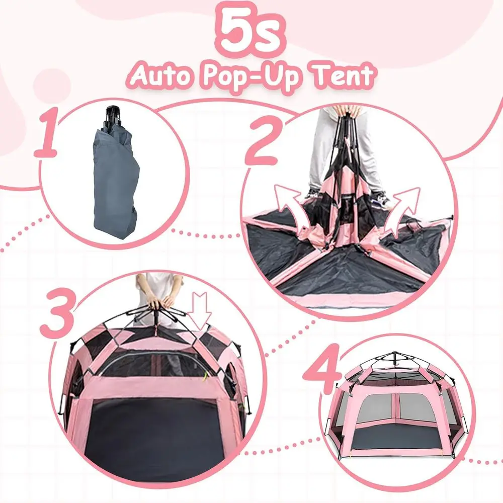 خيمة روضة وردية محمولة - منطقة لعب داخلية وخارجية مع مظلة للشاطئ والسفر والأطفال الصغار #2