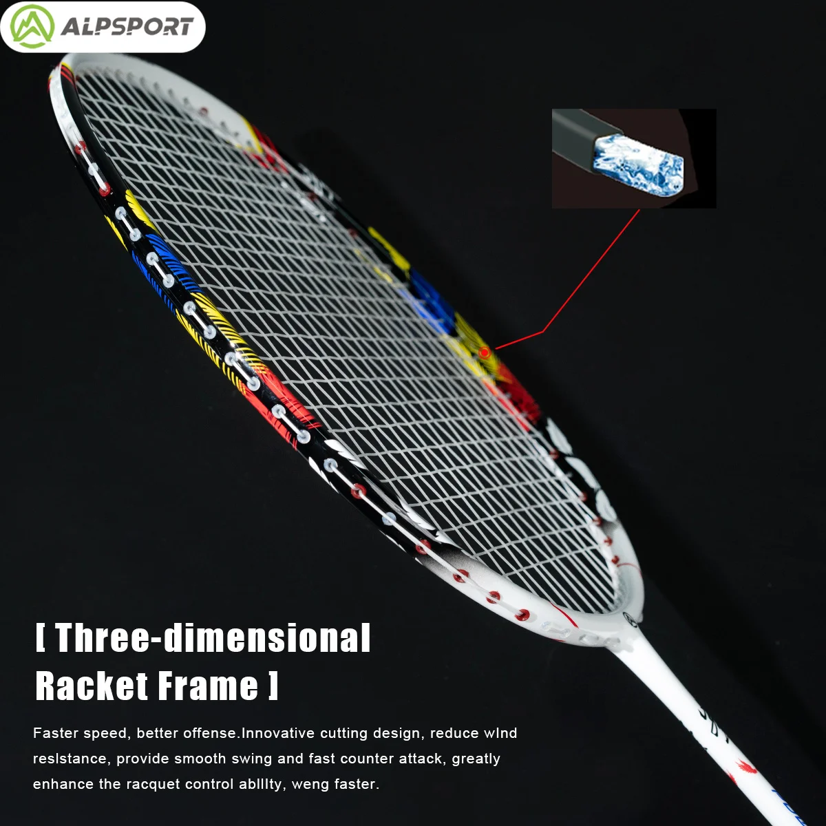 Alpsport 8U Badminton Racket GYF Maximum 32 lbs. G5 T800 Full Carbon Fiber Training Intermediate and advanced amateur