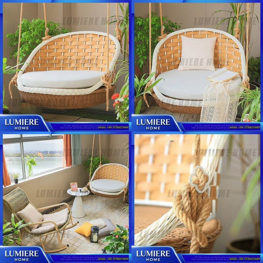 

Подвесное кресло-качели для улицы и дома: для патио, балкона, сада, гостиной. Плетеное из ротанга с подушкой, в стиле бохо.
