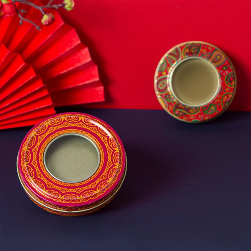 Exquisite Creative Round Tinplate Boxes Household Scented Tea Storage Iron Boxes High Quality Saffron Packaging Metal Boxes