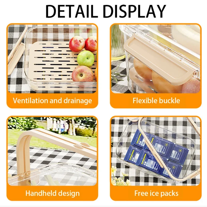 Fresh-Keeping Box Portable Picnic Containers With Lids and Handle Divided Serving Trays Plastic Air Tight Fridge Food Storage