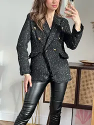 Women's suit jacket spring and autumn 2022 new British style black waist slim high-quality wool suit