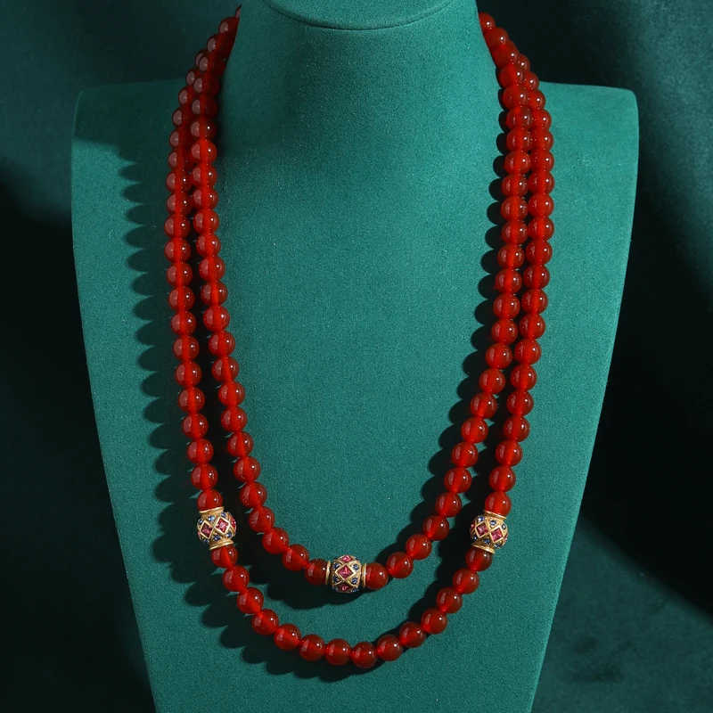 

Vintage Layered Red Agate Beads Necklace Woman Gold Color Retro Luxury Quality Jewelry Fashion Designer Gift Daily New In 2025