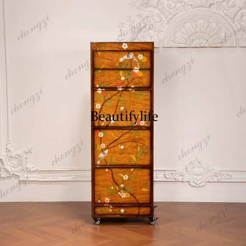 French retro solid wood hand-painted six-bucket cabinet European jewelry storage cabinet Multi-layer high cabinet