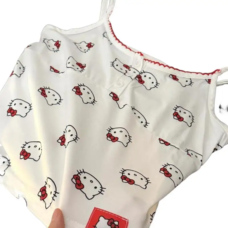 Sanrio Hello Kitty Sweet Cute Print Dress New Unique Design Bubble Sleeves Dress Japanese Style Y2K Girl Harajuku Fashion Frock