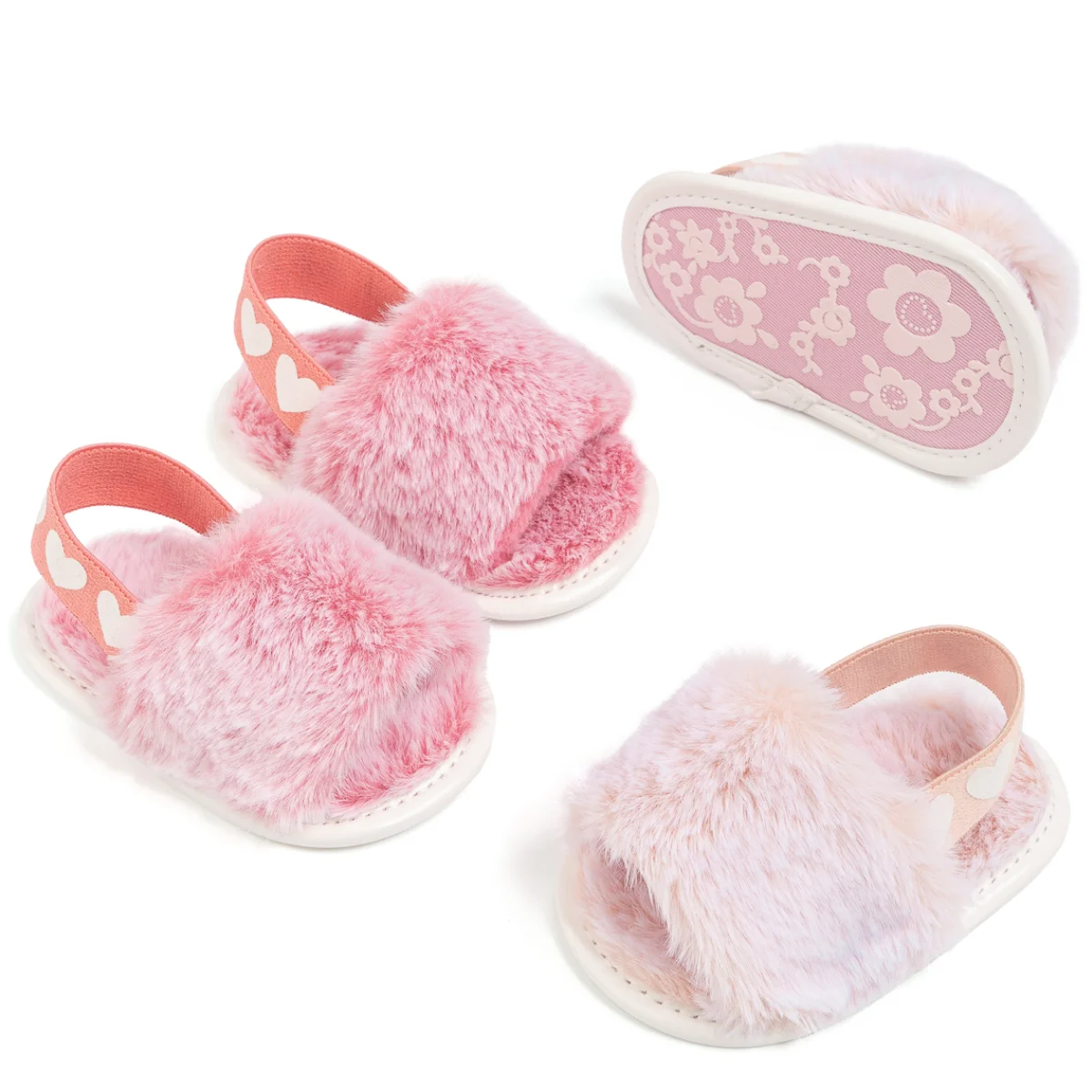 

New Baby Shoes Girls Plush Floor Heart shaped elastic band Soft Anti-Slip Sole Breathable Indoor Home Kids First Walkers